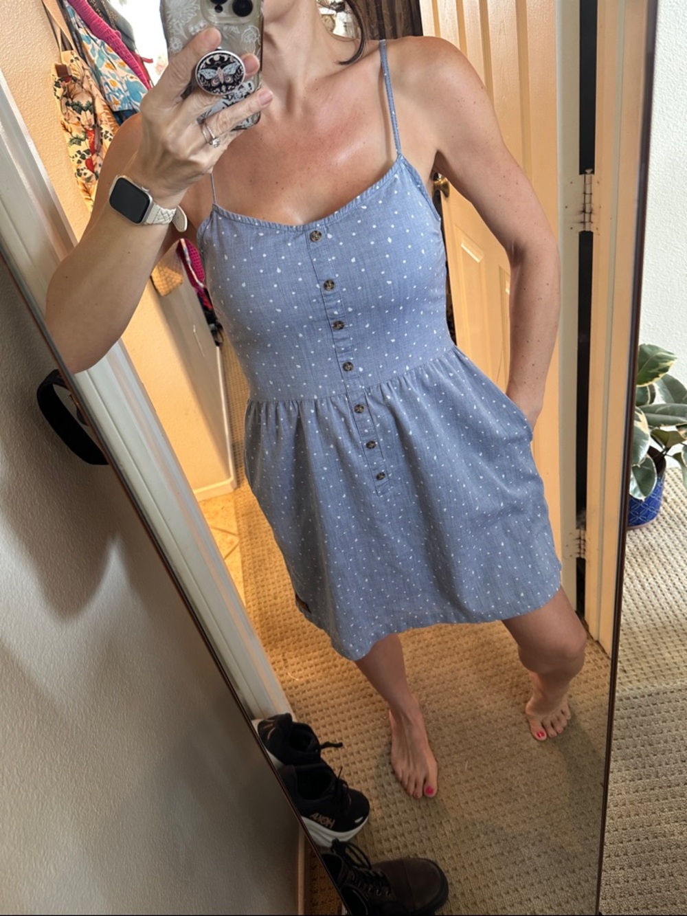 Volcom Polka Dot Babydoll Dress Medium 100% Cotton Y2K Skater Pockets